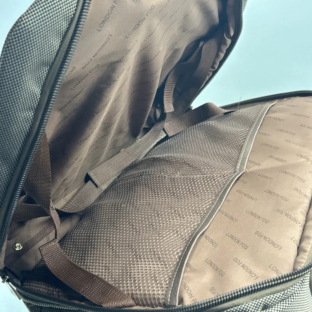 London Fog Rolling Carry On‎ Suitcase Laptop Bag Brown Tweed Spinner Luggage